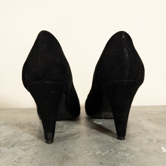 Black Velvet Classic Heels Rubber Sole 9 Chunky Stiletto - Picture 5 of 9